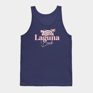 Laguna Beach Vintage Half Sunset Tee with Pink Palm Trees and Script Font Tank Top